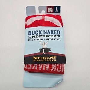 Buck Naked Mens Boxer Briefs Large L Red White Stripes Bullpen Pouch